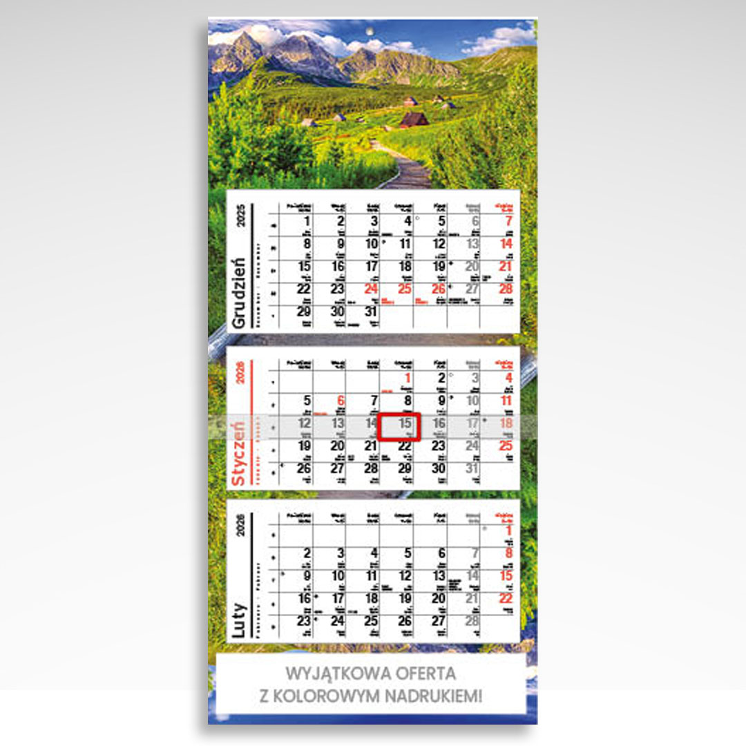 Trójdzielny płaski Tatry (20szt) - 3 Kalendarz trójdzielny płaski Tatry