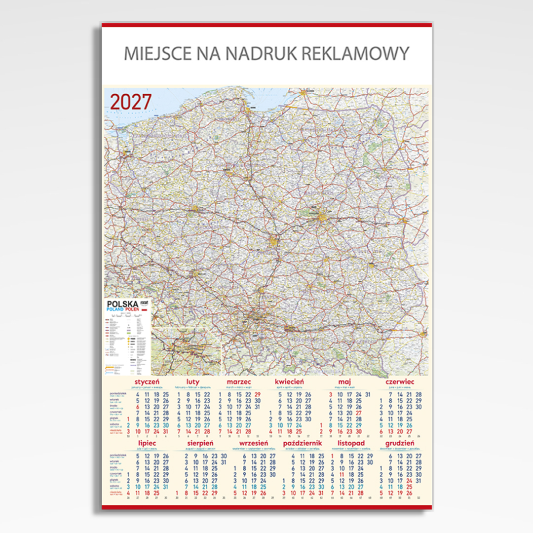 Kalendarz planszowy Mapa, widok kalendarza plakatowego B1 z mapą