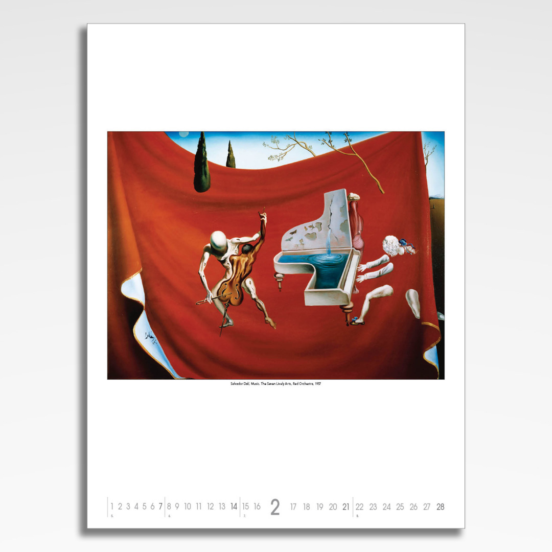 Kalendarz wieloplanszowy Salvador Dali (20szt.) - 5 kalendarz wieloplanszowy salvador dali, plansza luty z grafiką tematyczną