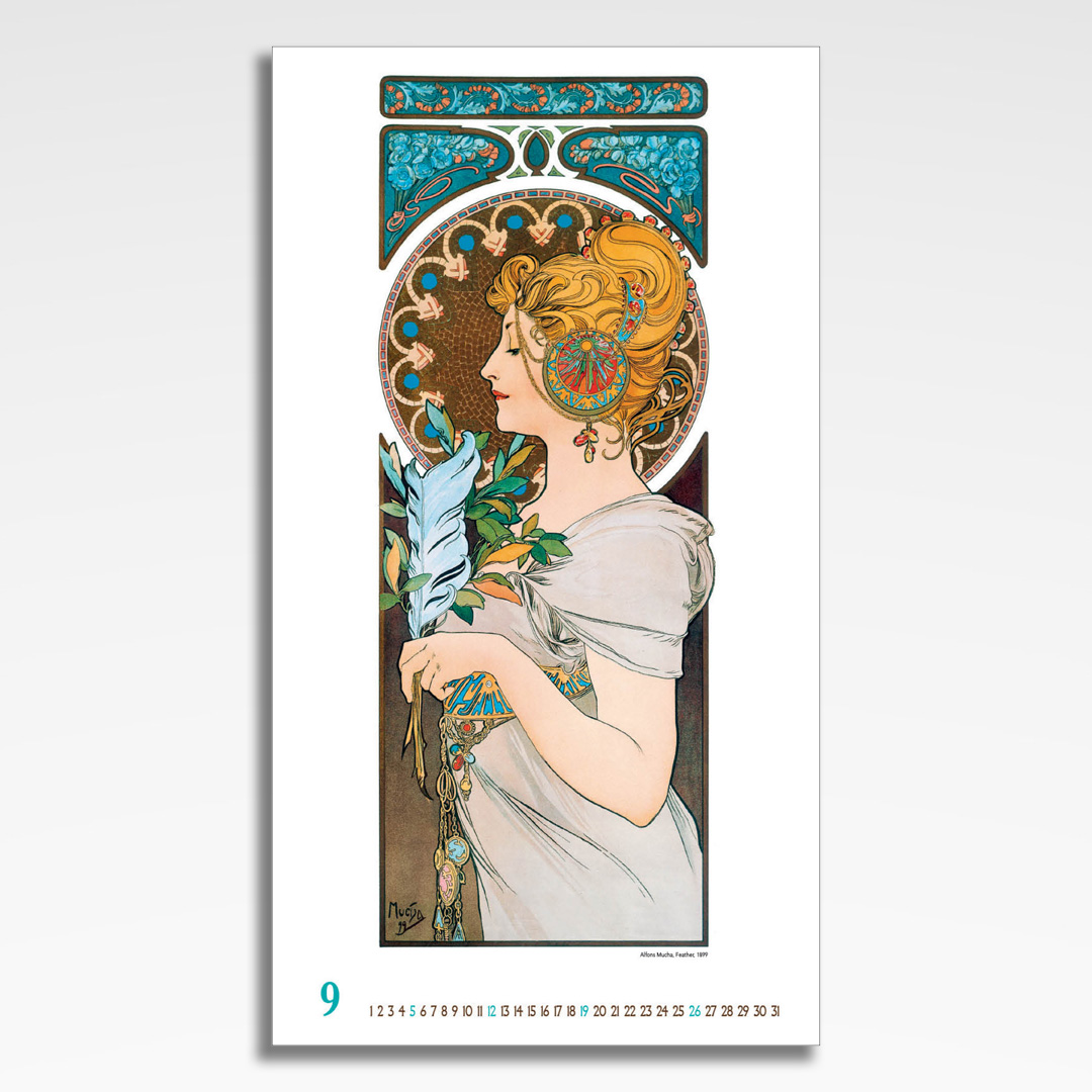 Kalendarz wieloplanszowy Alfons Mucha (20szt.) - 12 kalendarz wieloplanszowy alfons mucha, plansza wrzesień z grafiką tematyczną