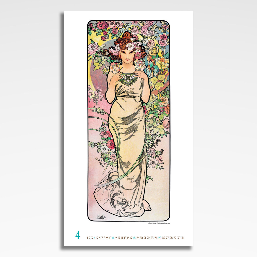 Kalendarz wieloplanszowy Alfons Mucha (20szt.) - 7 kalendarz wieloplanszowy alfons mucha, plansza kwiecień z grafiką tematyczną