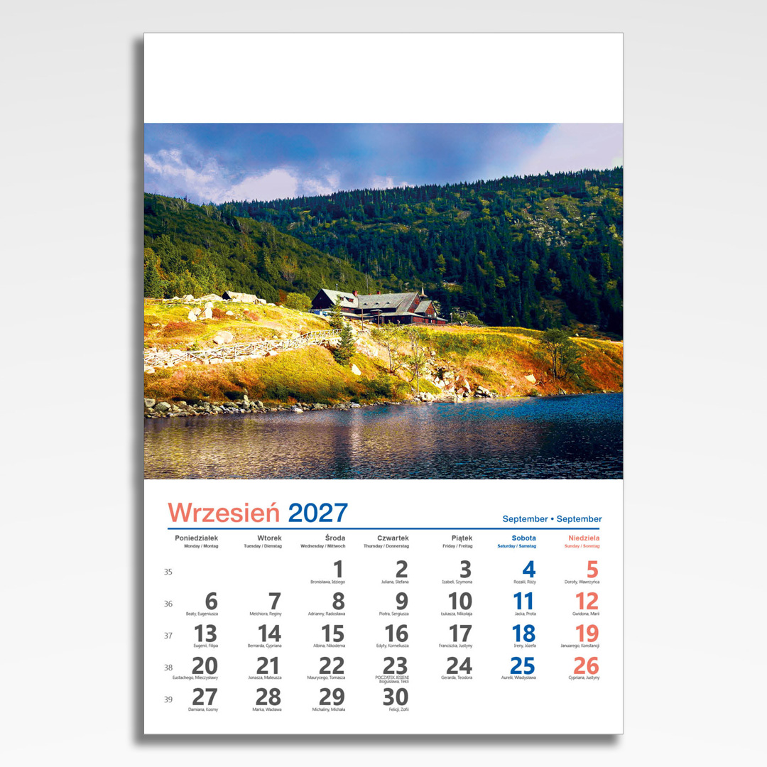 Kalendarz wieloplanszowy Sudety (20szt.) - 12 kalendarz wieloplanszowy sudety, plansza wrzesień z grafiką tematyczną