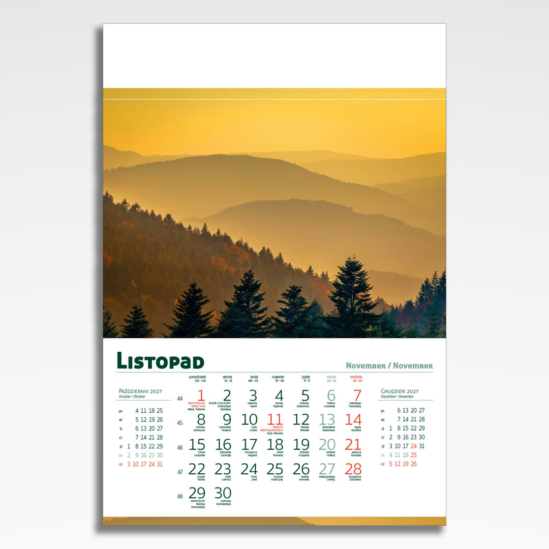 Kalendarz wieloplanszowy Beskidy (20szt.) - 14 kalendarz wieloplanszowy beskidy, plansza listopad z grafiką tematyczną