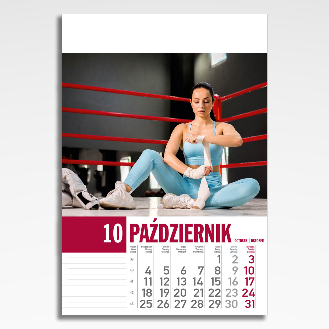 Kalendarz wieloplanszowy Sporties (20szt.) - 13 kalendarz wieloplanszowy sporties, plansza październik z grafiką tematyczną