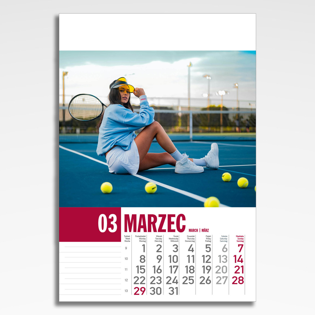 Kalendarz wieloplanszowy Sporties (20szt.) - 6 kalendarz wieloplanszowy sporties, plansza marzec z grafiką tematyczną