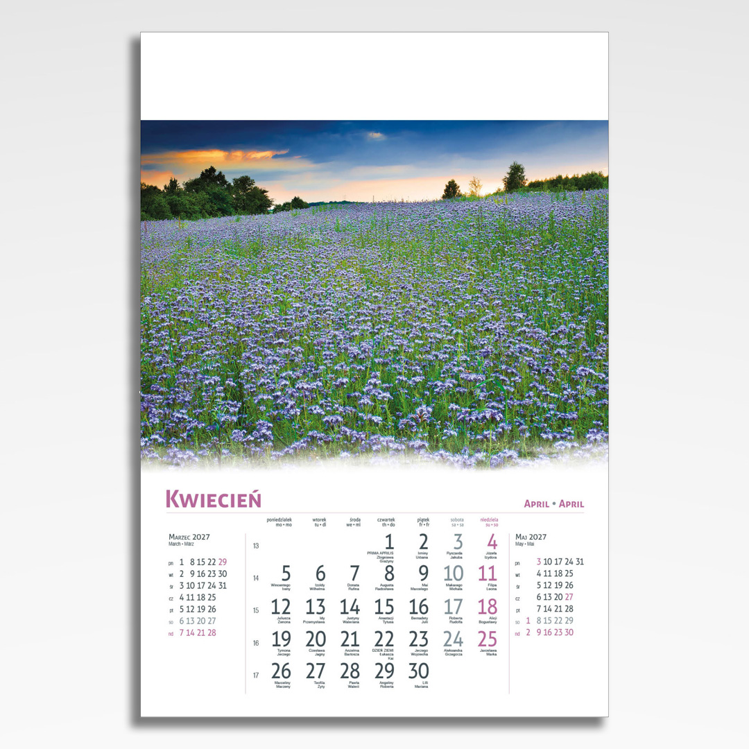 Kalendarz wieloplanszowy Magiczna Polska (20szt.) - 7 kalendarz wieloplanszowy magiczna polska, plansza kwiecień z grafiką tematyczną