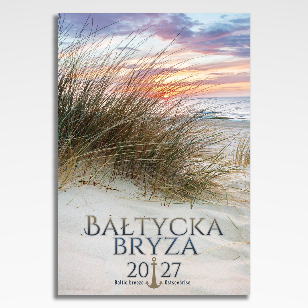 kalendarz wieloplanszowy baltycka bryza, okładka kalendarza z grafiką tematyczną i spiralą Wire-O