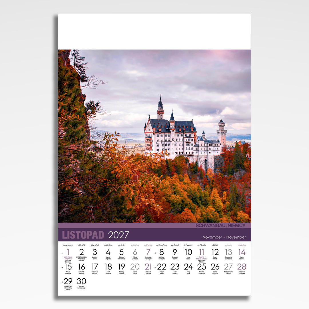 Kalendarz wieloplanszowy Europa (20szt.) - 14 kalendarz wieloplanszowy europa, plansza listopad z grafiką tematyczną