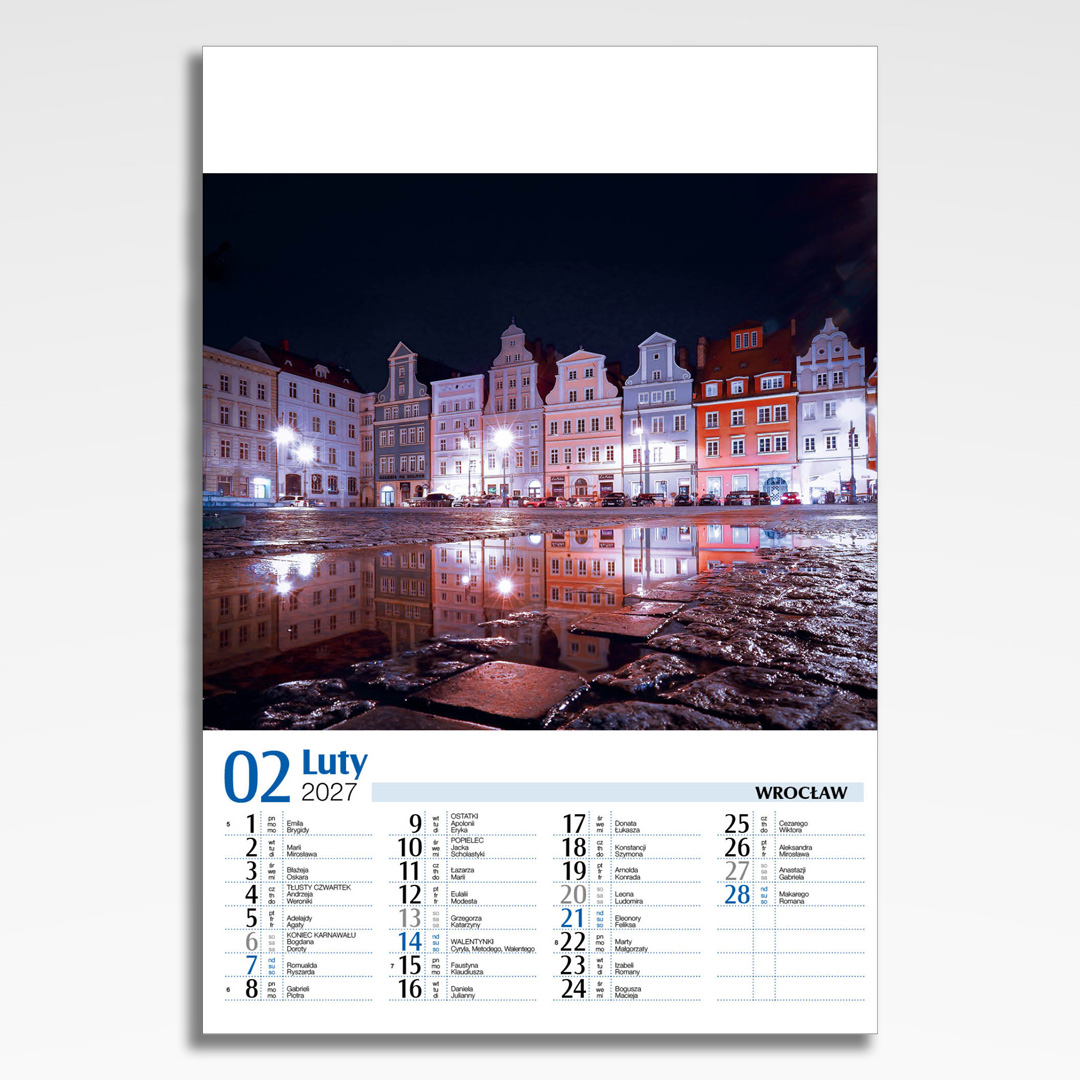 Kalendarz wieloplanszowy Polskie Miasta Nocą (20szt.) - 5 kalendarz wieloplanszowy polskie miasta noca, plansza luty z grafiką tematyczną