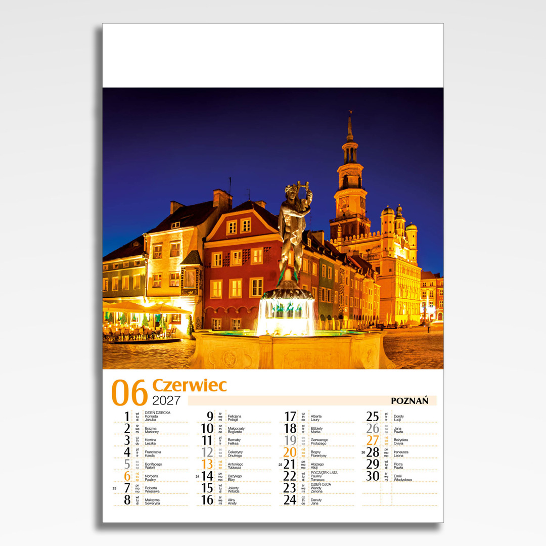 Kalendarz wieloplanszowy Polskie Miasta Nocą (20szt.) - 9 kalendarz wieloplanszowy polskie miasta noca, plansza czerwiec z grafiką tematyczną