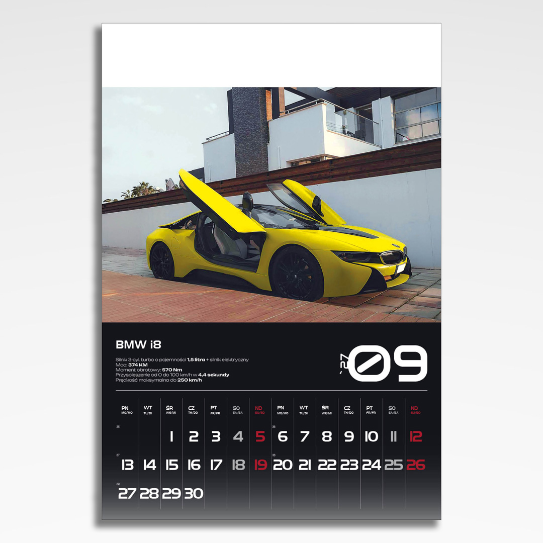 Kalendarz wieloplanszowy Sport Cars (20szt.) - 12 kalendarz wieloplanszowy sports cars, plansza wrzesień z grafiką tematyczną