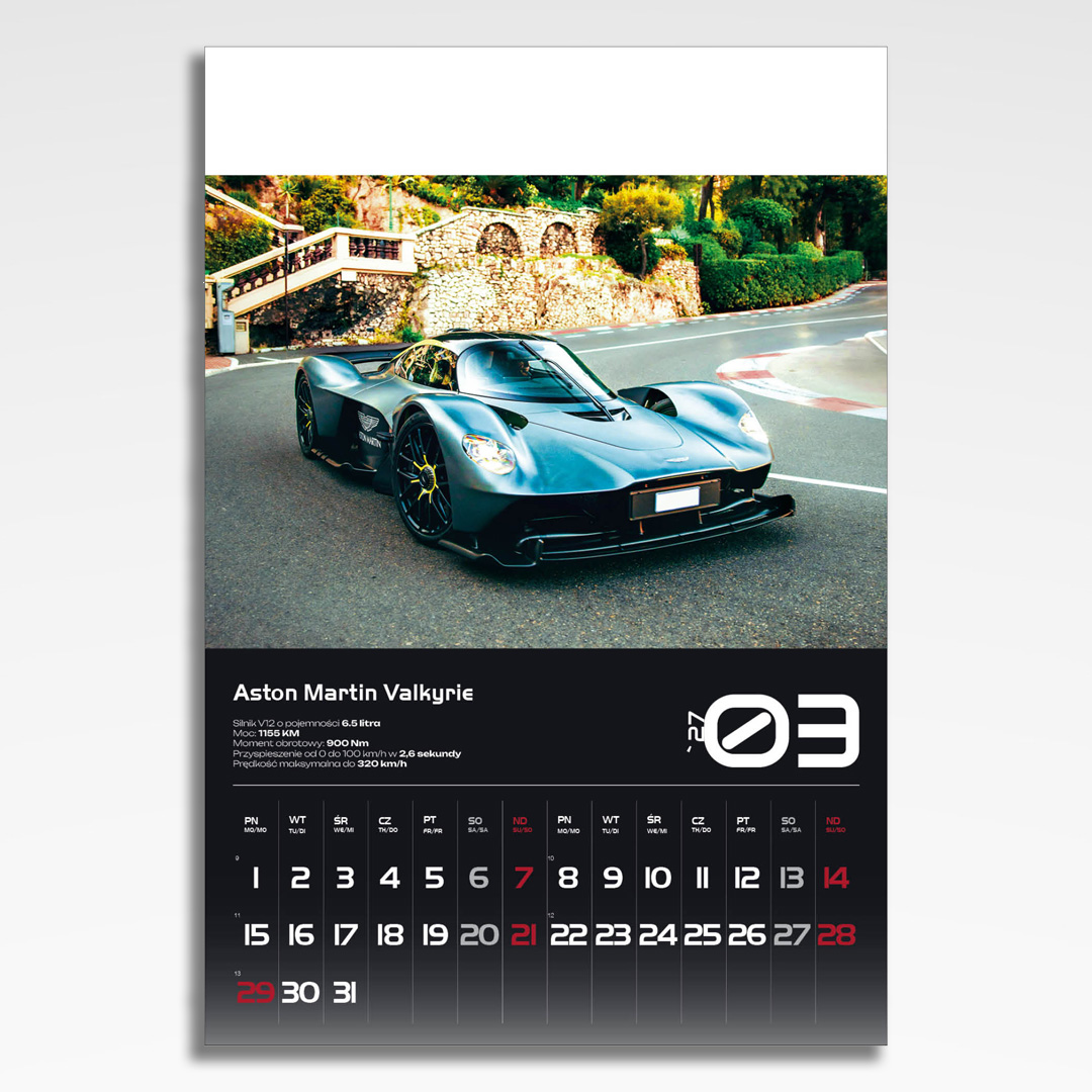 Kalendarz wieloplanszowy Sport Cars (20szt.) - 6 kalendarz wieloplanszowy sports cars, plansza marzec z grafiką tematyczną