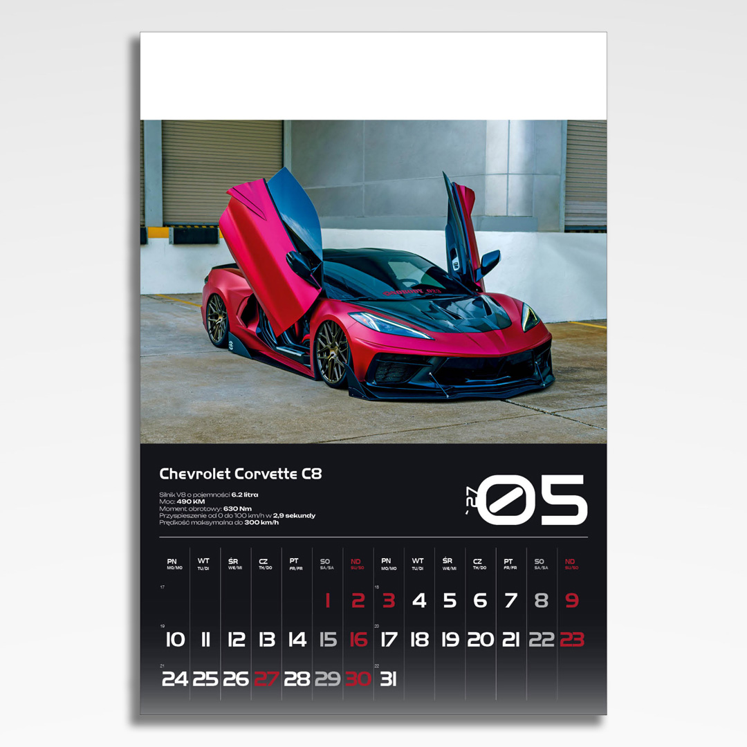 Kalendarz wieloplanszowy Sport Cars (20szt.) - 8 kalendarz wieloplanszowy sports cars, plansza maj z grafiką tematyczną
