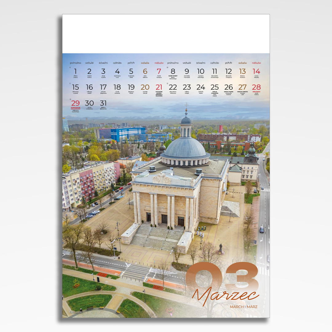 Kalendarz wieloplanszowy Silesia (20szt.) - 6 kalendarz wieloplanszowy silesia, plansza marzec z grafiką tematyczną