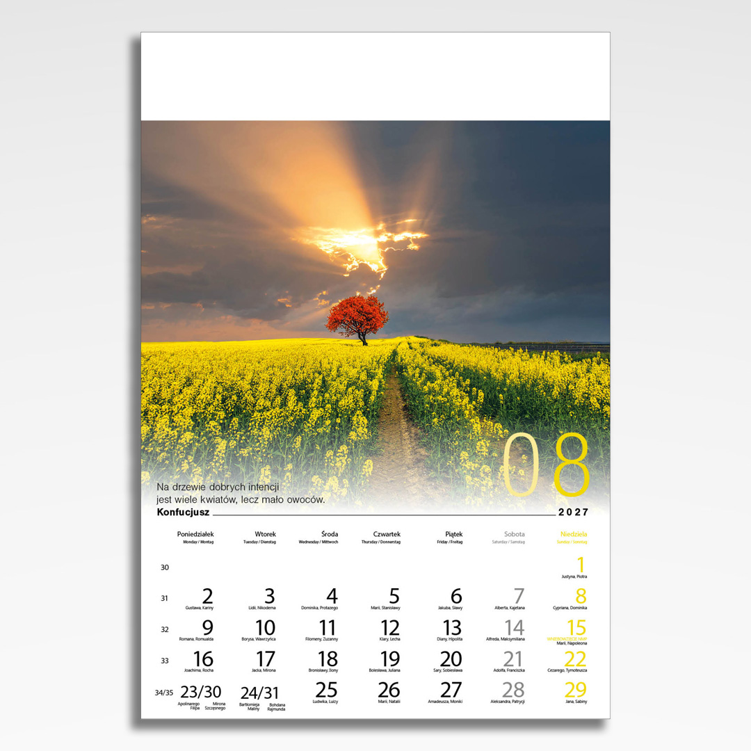Kalendarz wieloplanszowy Inspiracje (20szt.) - 11 kalendarz wieloplanszowy inspiracje, plansza sierpień z grafiką tematyczną
